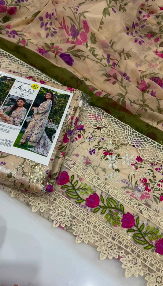 Beautiful Hit Aneelas chickenkari lawn Embroidered  3pc