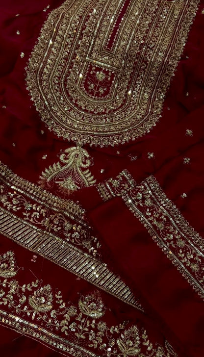 Maroon Luxury 2 Piece Silk Embroidered Unstitch Suite