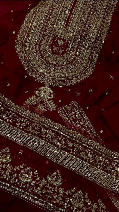 Maroon Luxury 2 Piece Silk Embroidered Unstitch Suite