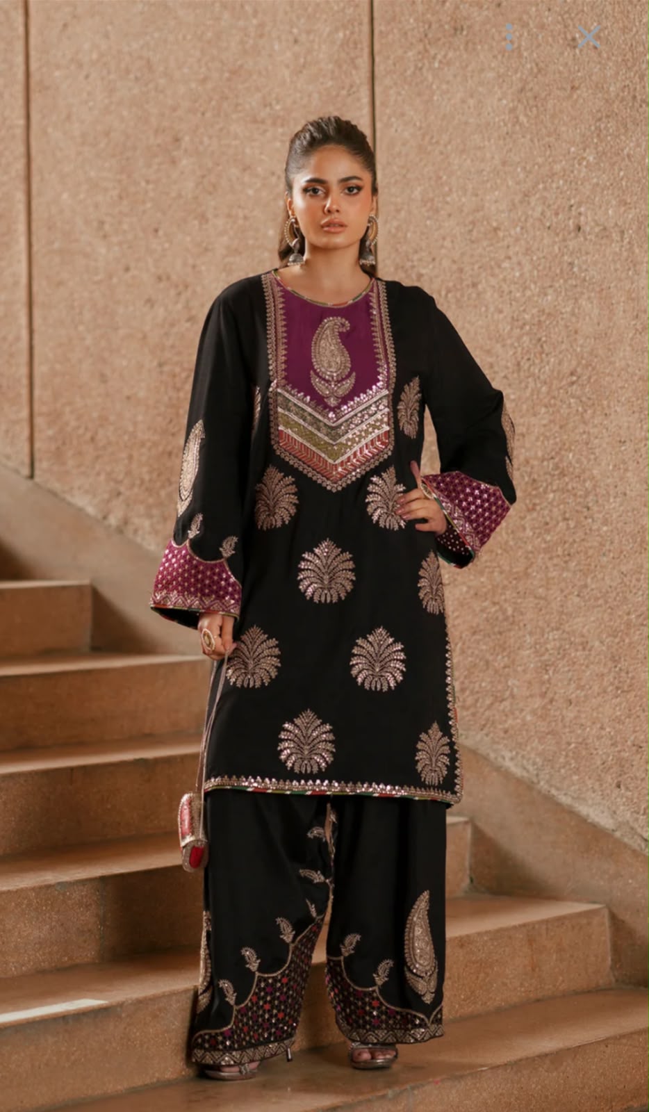 Ethnic Black Silk Unstitch Suite