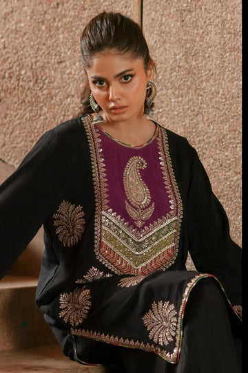 Ethnic Black Silk Unstitch Suite My Store